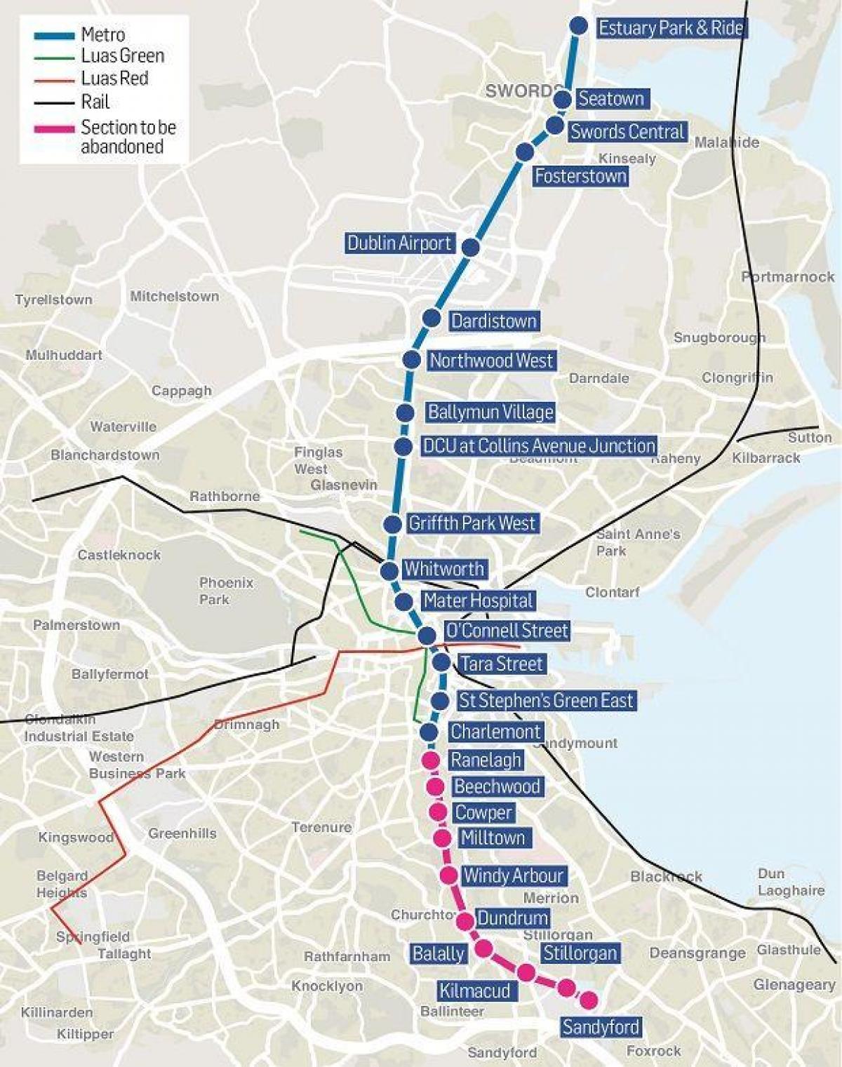 Mappa delle stazioni della metropolitana di Dublino